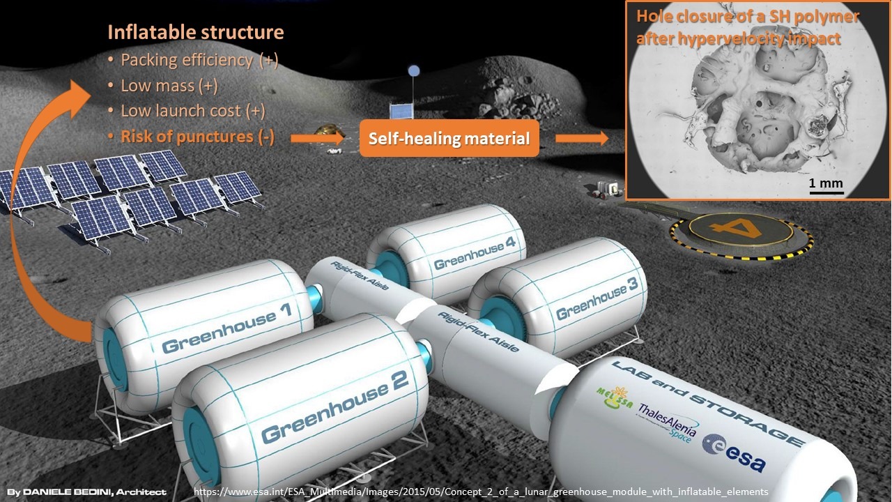 Self-healing flexible materials for large inflatable structures