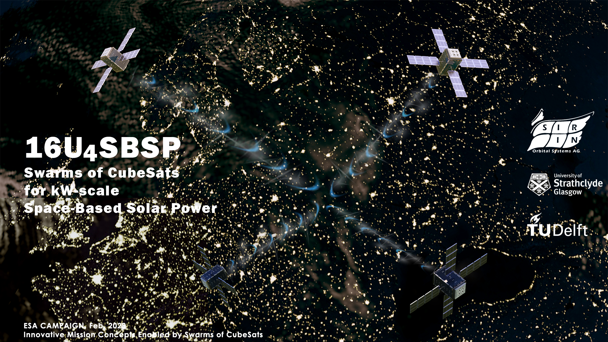 Swarms of CubeSats for kW scale Space-Based Solar Power (16U4SBSP)